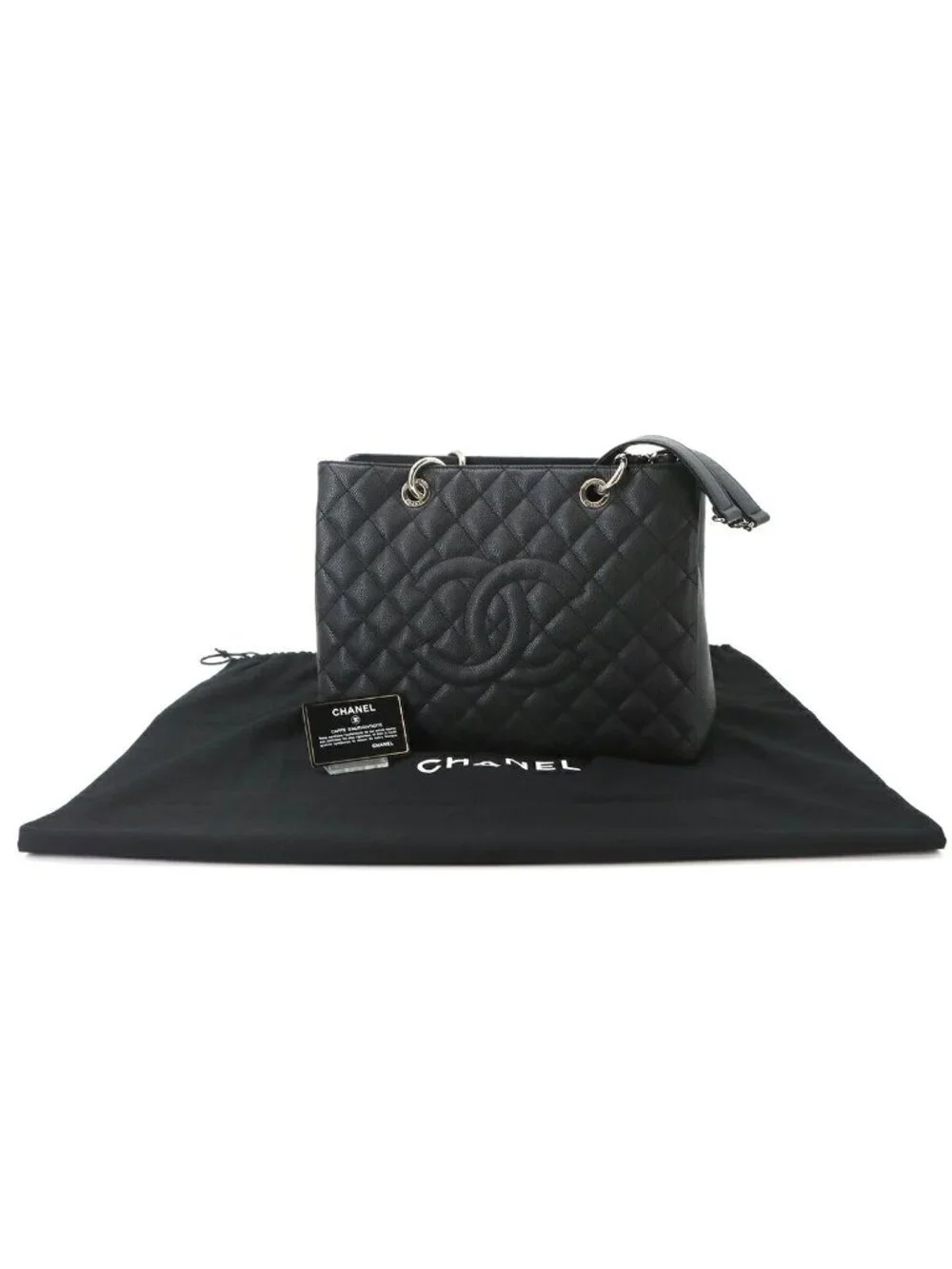 Chanel Quilted Grand Shopping Chain Tote Bag GST Caviar Leather Black